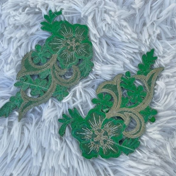 Green Embroidery Patches Iron On Patch Cratf Clothes Accessory Flower Set of 2 - Picture 6 of 8